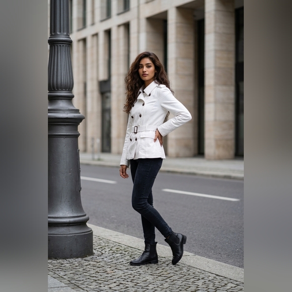 Venus Ivory Double Breasted Belted Jacket – Elegant Trench Style Coat Size 14 - Picture 3 of 9